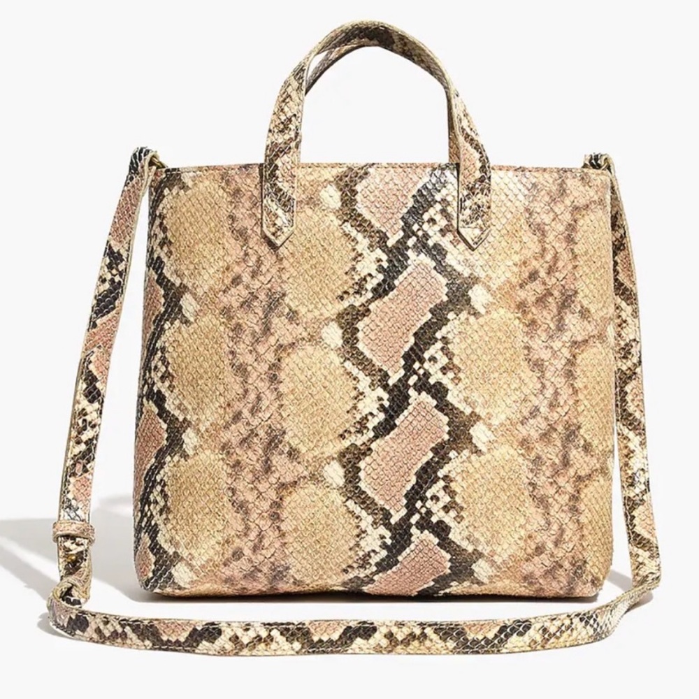 Madewell Snakeskin Zip Top Transport Tote Purse - Picture 1 of 9